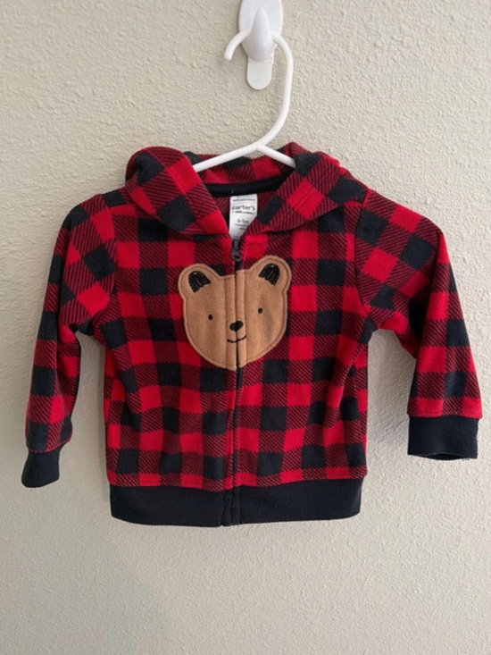 Carter's Other - Carter's Red and Black Buffalo Plaid Bear Zip Hoodie
